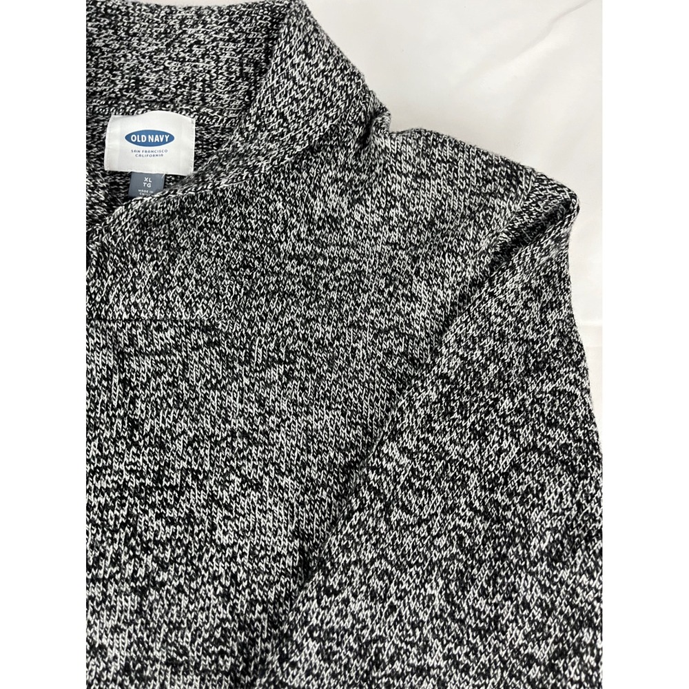 Old Navy Mens XL Shawl Collar Black White Knit Button Up Cardigan Sweater